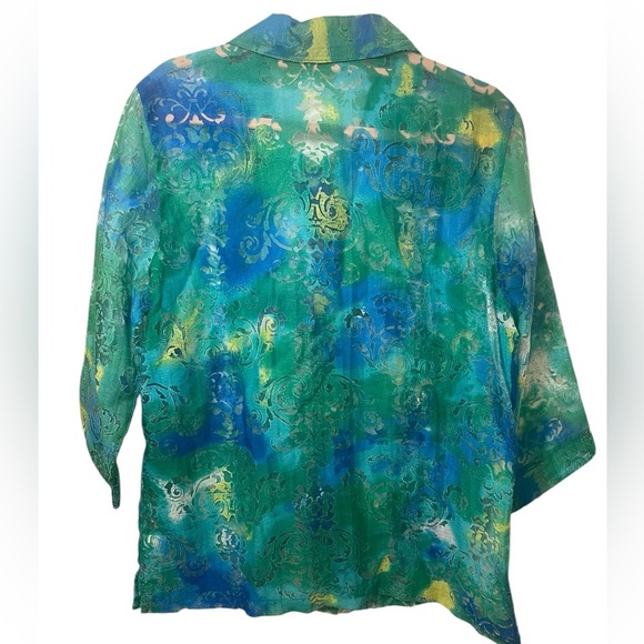 Y2K burnout sheer button down colorful 3/4 sleeve medium - Picture 2 of 7